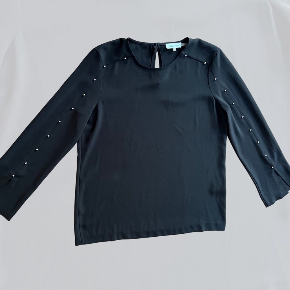 Calvin Klein Black Blouse with Pearl Accents
